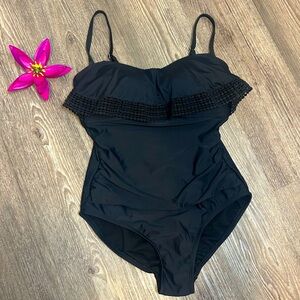 Kona Sol Black Ruffle One Piece Swimsuit